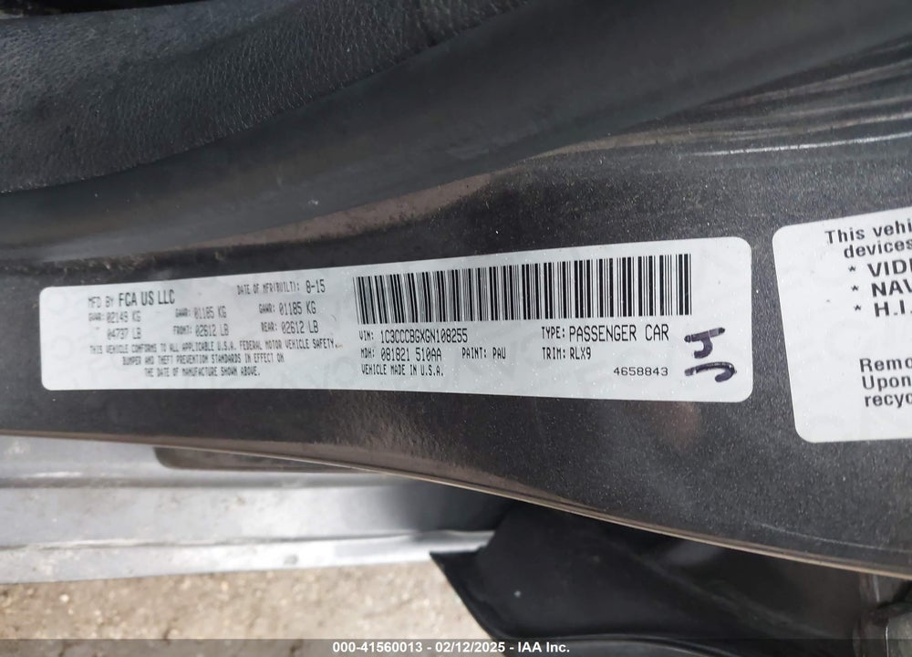 2016 CHRYSLER 200 S VIN: 1C3CCCBGXGN108255