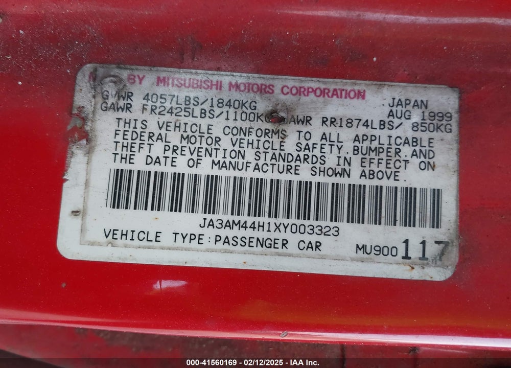 1999 MITSUBISHI 3000 GT VIN: JA3AM44H1XY003323