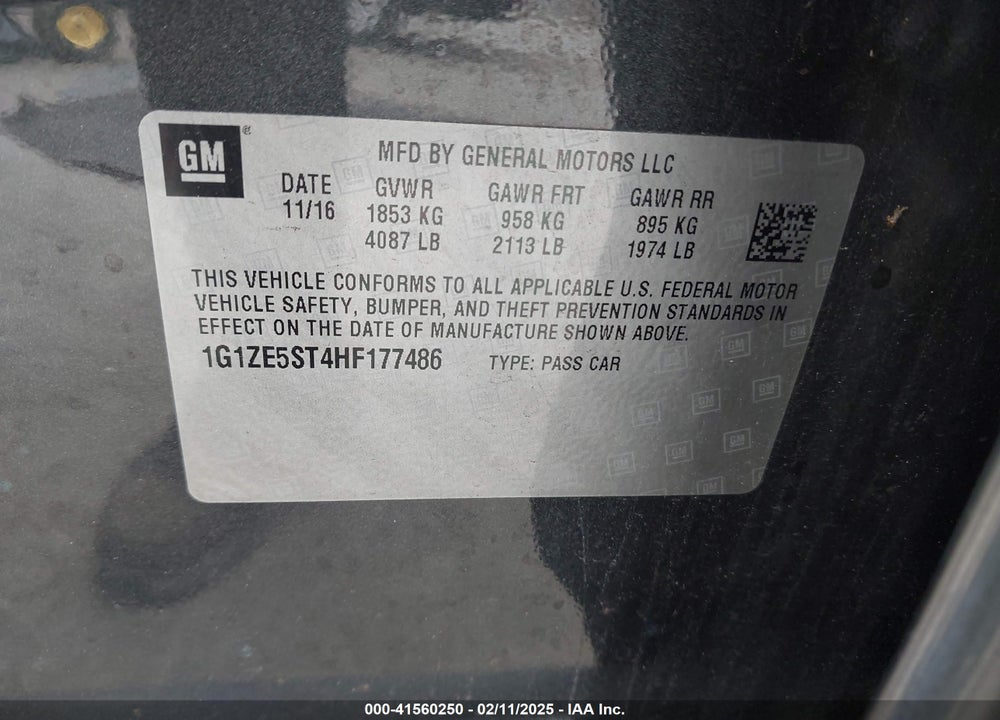 2017 CHEVROLET MALIBU VIN: 1G1ZE5ST4HF177486