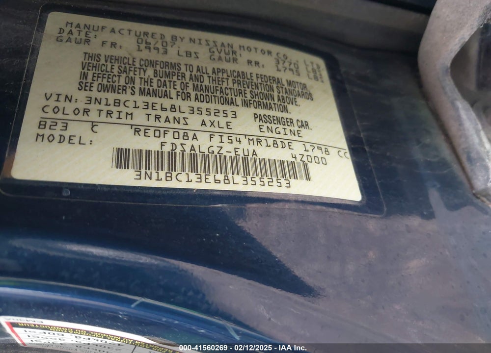 2008 NISSAN VERSA 1.8SL VIN: 3N1BC13E68L355253