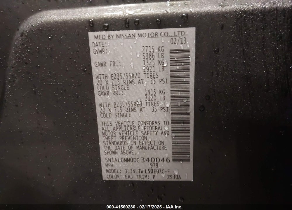 2013 INFINITI JX35 VIN: 5N1AL0MM0DC340046
