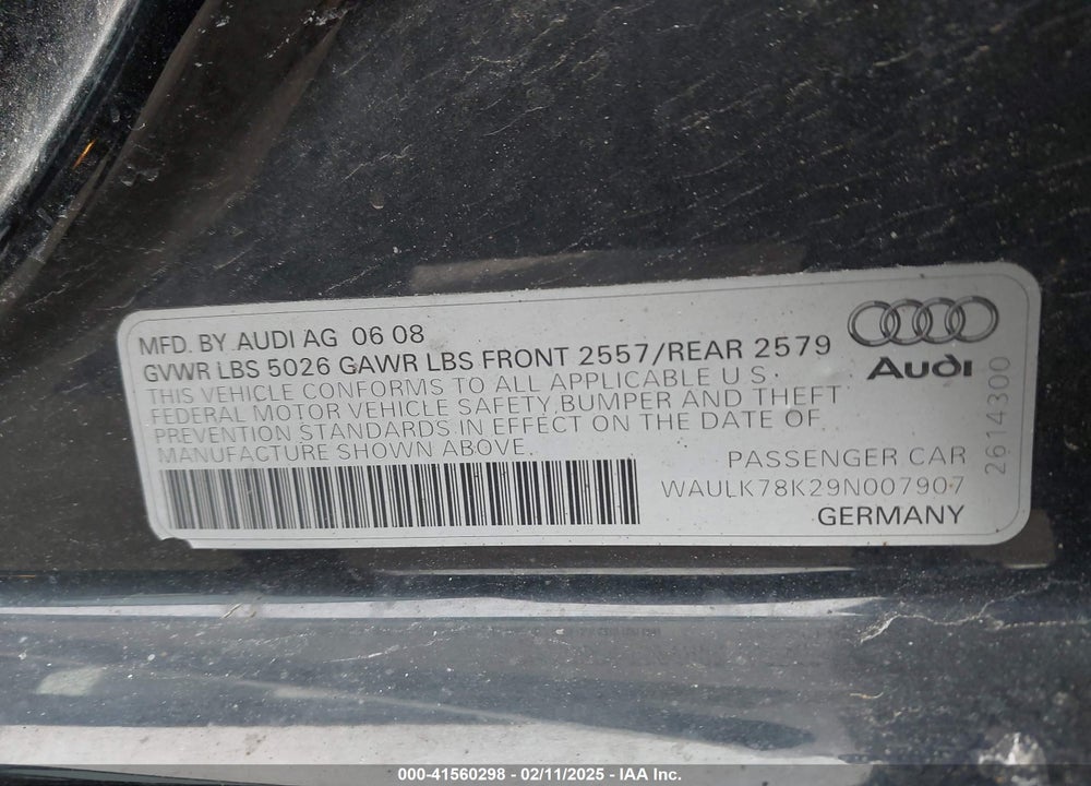 2009 AUDI A4 VIN: WAULK78K29N007907