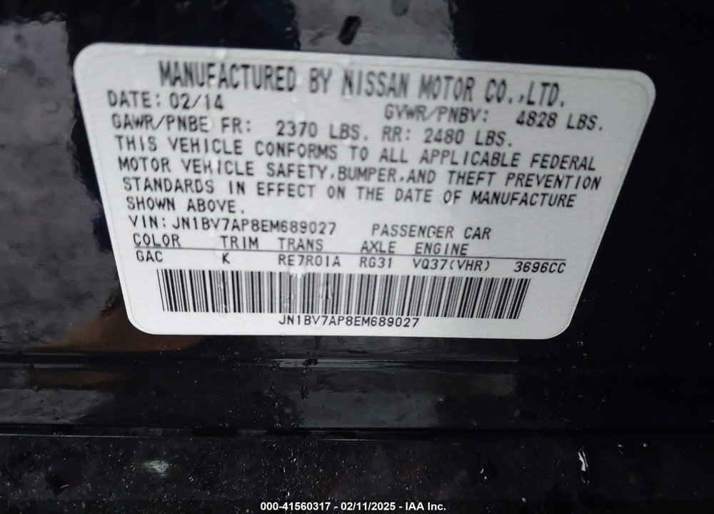 2014 INFINITI Q50 VIN: JN1BV7AP8EM689027