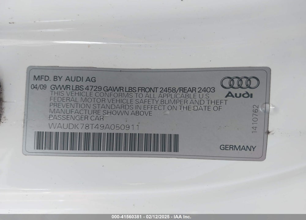 2009 AUDI A5 VIN: WAUDK78T49A050911