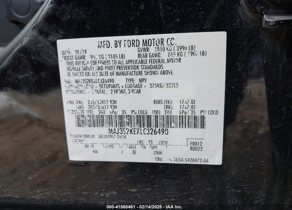 2020 FORD ECOSPORT TITANIUM VIN: MAJ3S2KEXLC326490