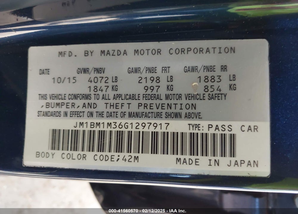 2016 MAZDA MAZDA3 VIN: JM1BM1M36G1297917
