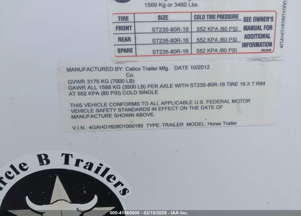 2013 CALICO 5TH WHEEL VIN: 4GAHG1628D1000185