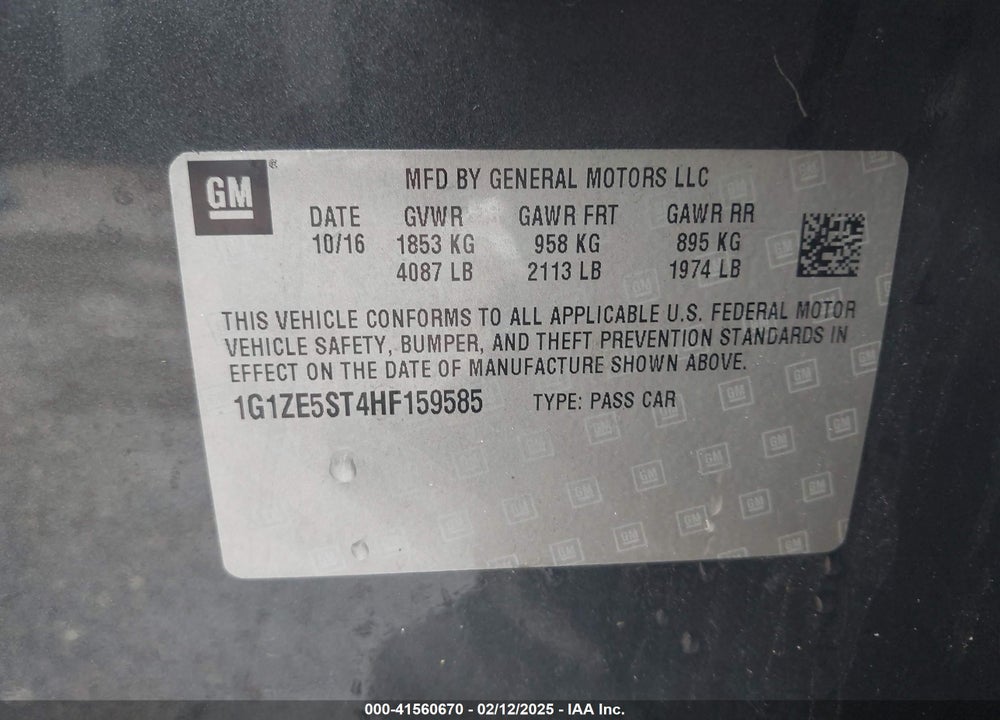 2017 CHEVROLET MALIBU VIN: 1G1ZE5ST4HF159585