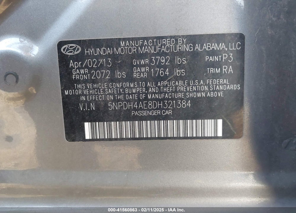 2013 HYUNDAI ELANTRA VIN: 5NPDH4AE8DH321384