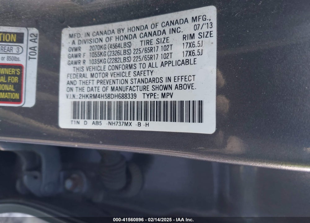 2013 HONDA CR-V EX VIN: 2HKRM4H58DH688339