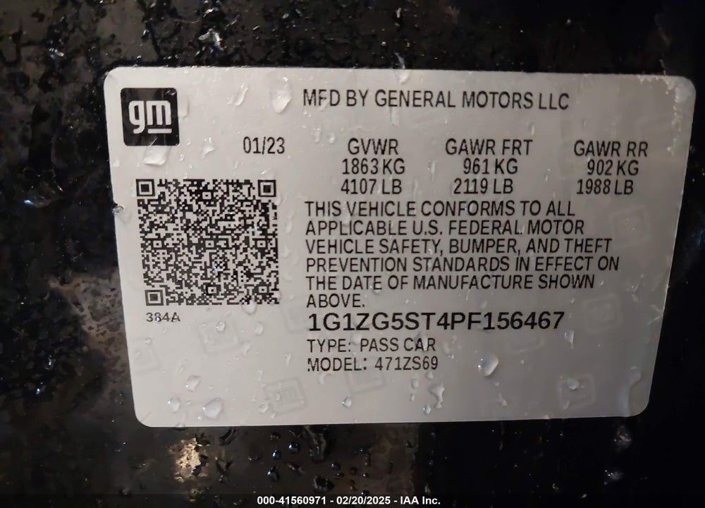 2023 CHEVROLET MALIBU VIN: 1G1ZG5ST4PF156467