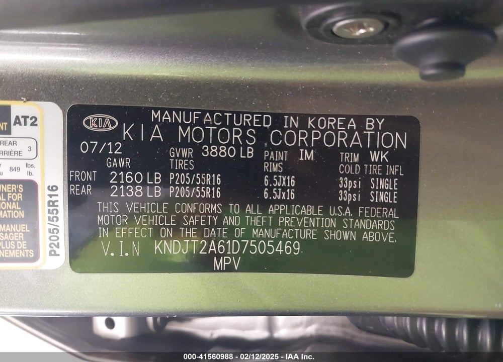 2013 KIA SOUL VIN: KNDJT2A61D7505469