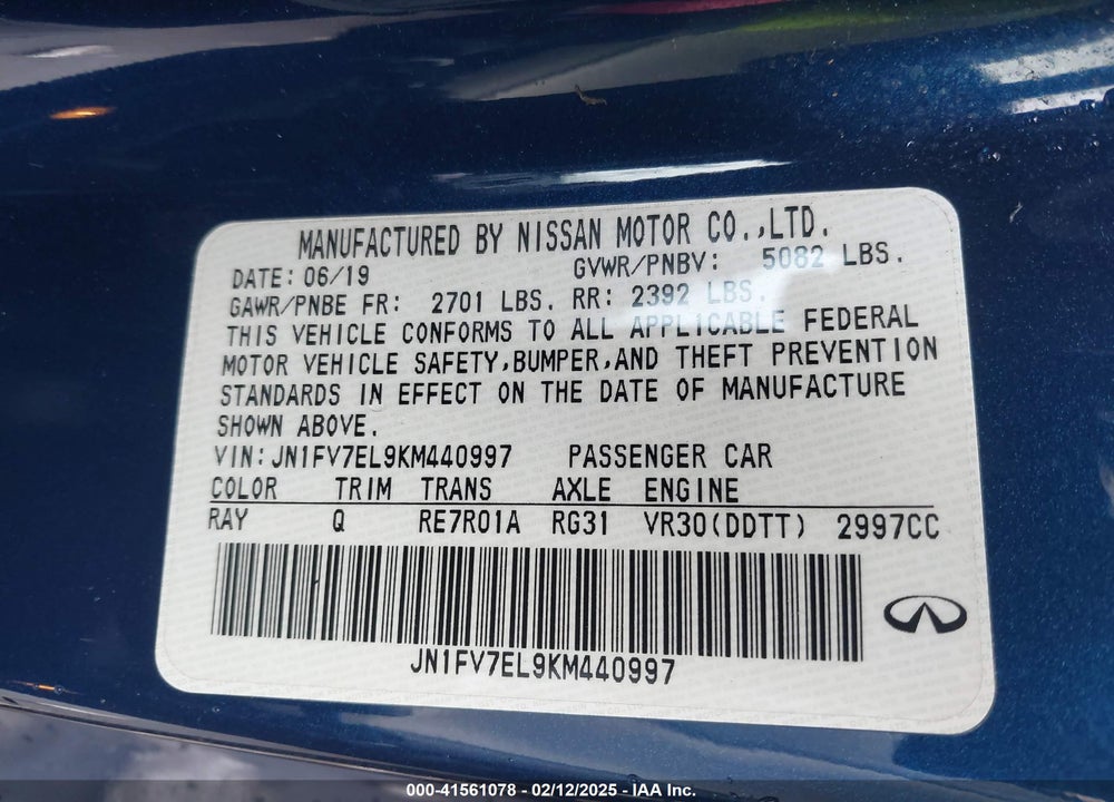 2019 INFINITI Q60 VIN: JN1FV7EL9KM440997