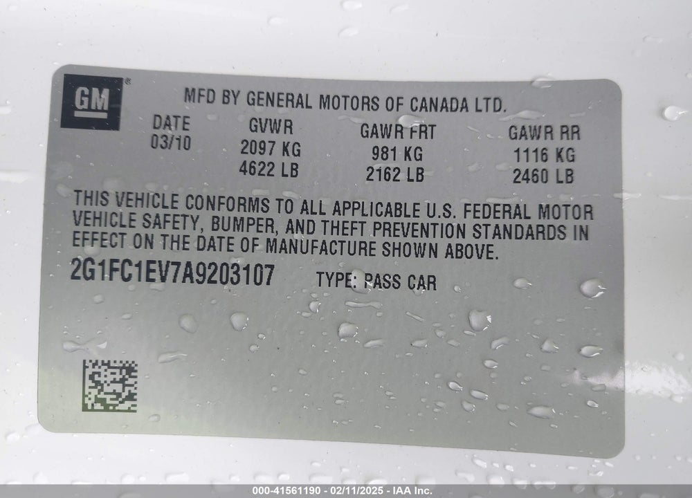 2010 CHEVROLET CAMARO VIN: 2G1FC1EV7A9203107