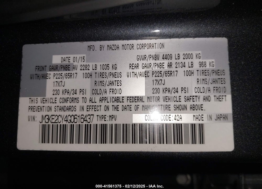 2016 MAZDA CX-5 VIN: JM3KE2CY4G0616437