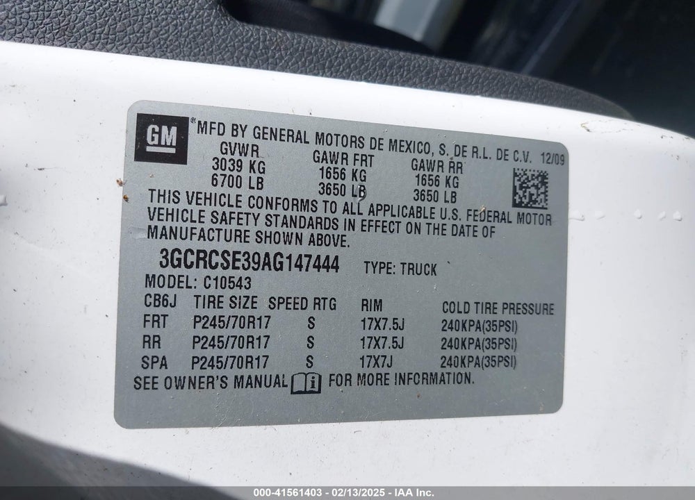 2010 CHEVROLET SILVERADO 1500 VIN: 3GCRCSE39AG147444