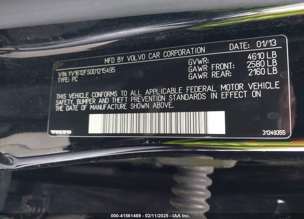 2013 VOLVO S60 VIN: YV1612FS0D1215495