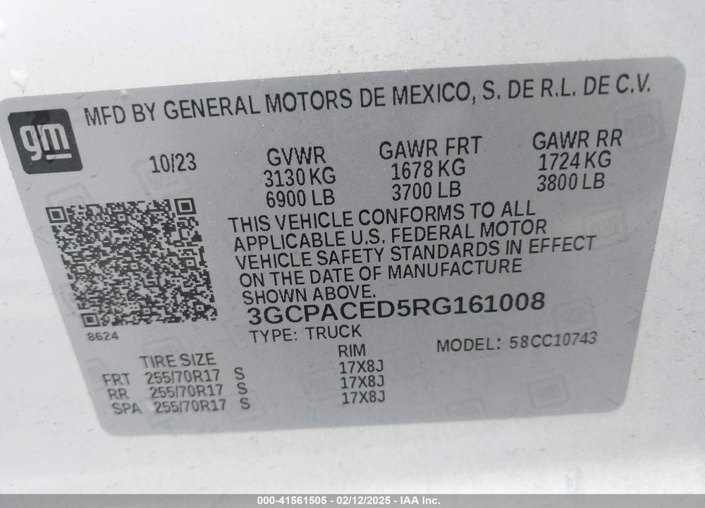 2024 CHEVROLET SILVERADO VIN: 3GCPACED5RG161008