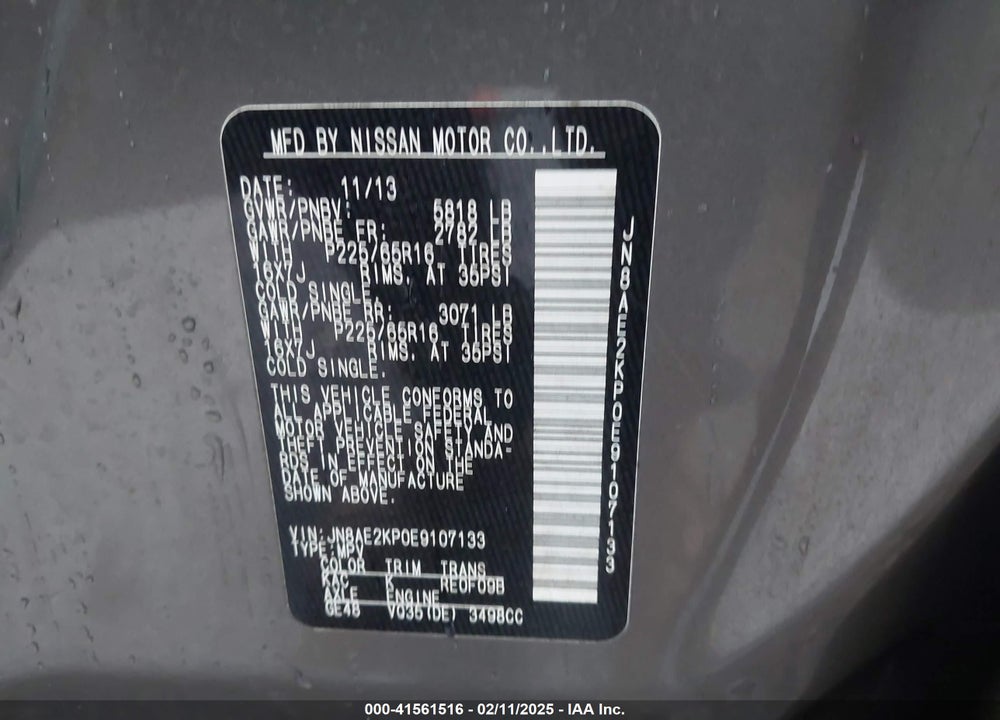 2014 NISSAN QUEST VIN: JN8AE2KP0E9107133