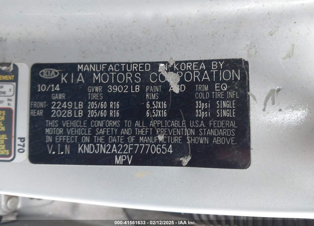 2015 KIA SOUL VIN: KNDJN2A22F7770654