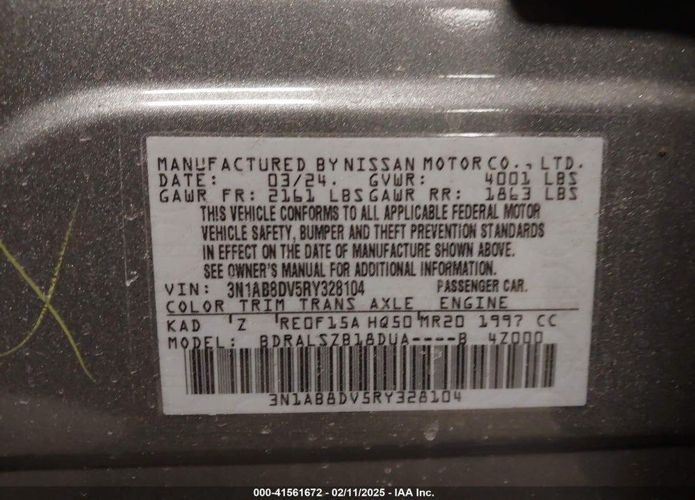2024 NISSAN SENTRA VIN: 3N1AB8DV5RY328104