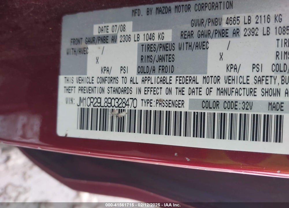 2009 MAZDA MAZDA5 VIN: JM1CR29L890328470