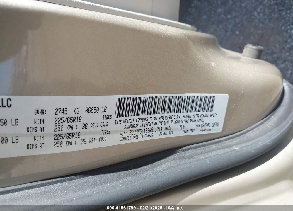 2009 DODGE GRAND CARAVAN SXT VIN: 2D8HN54139R511744