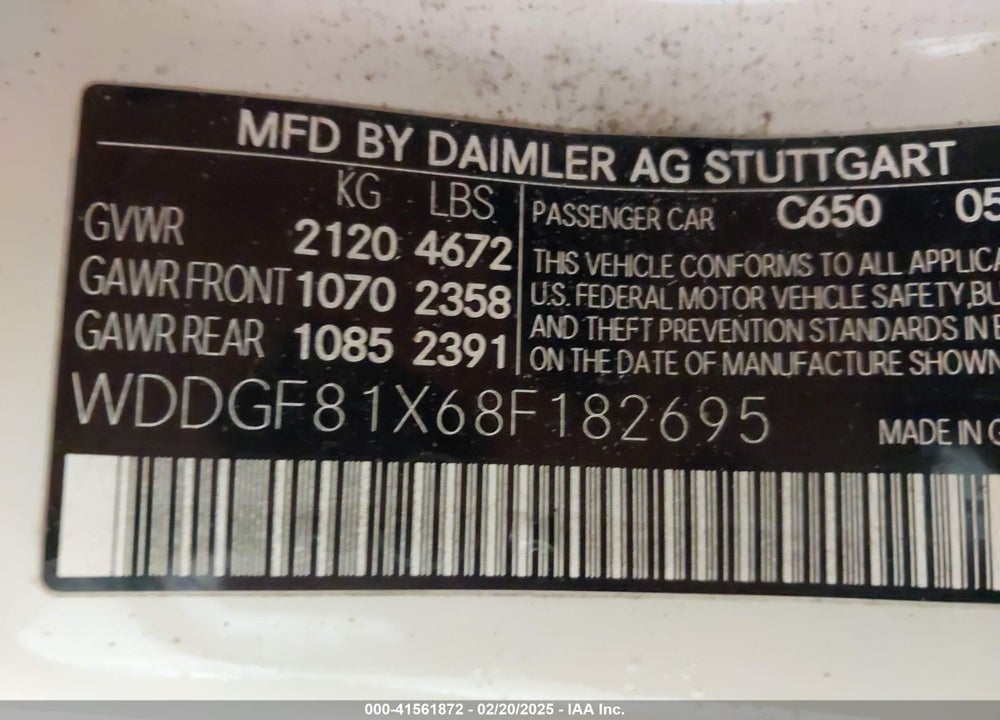 2008 MERCEDES-BENZ C 300 VIN: WDDGF81X68F182695
