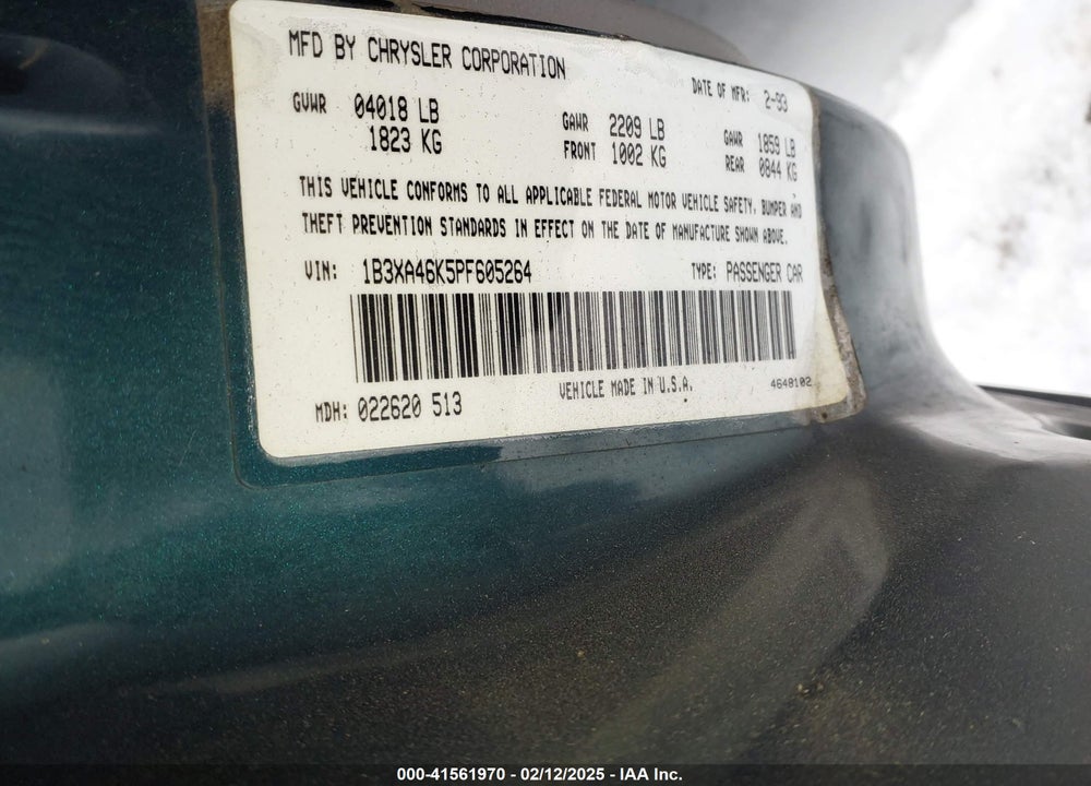 1993 DODGE SPIRIT VIN: 1B3XA46K5PF605264