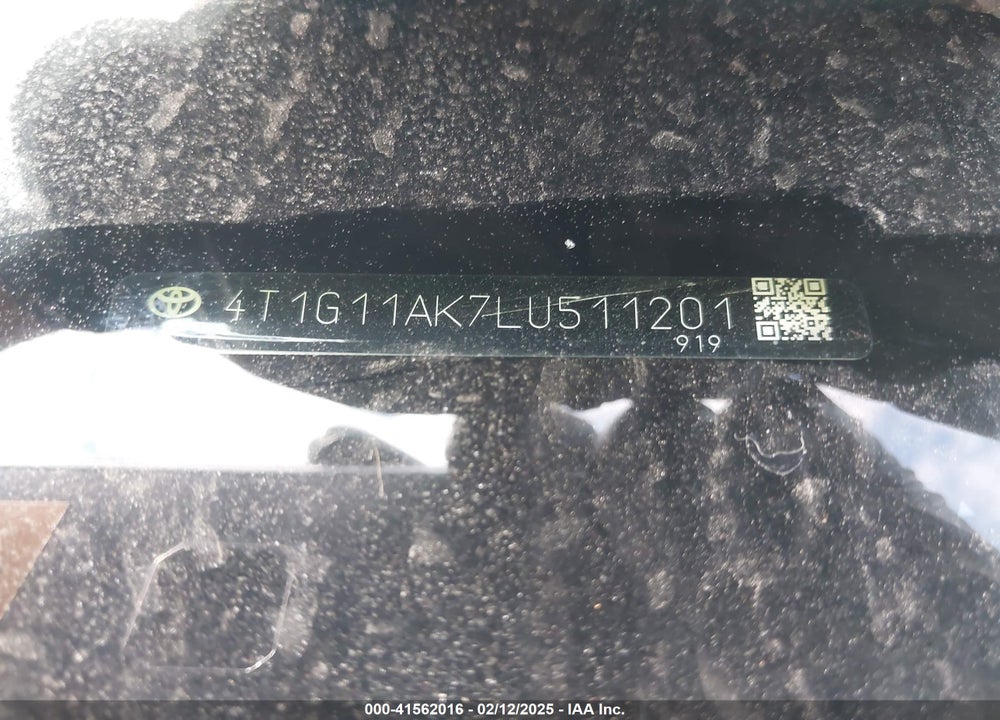 2020 TOYOTA CAMRY VIN: 4T1G11AK7LU511201