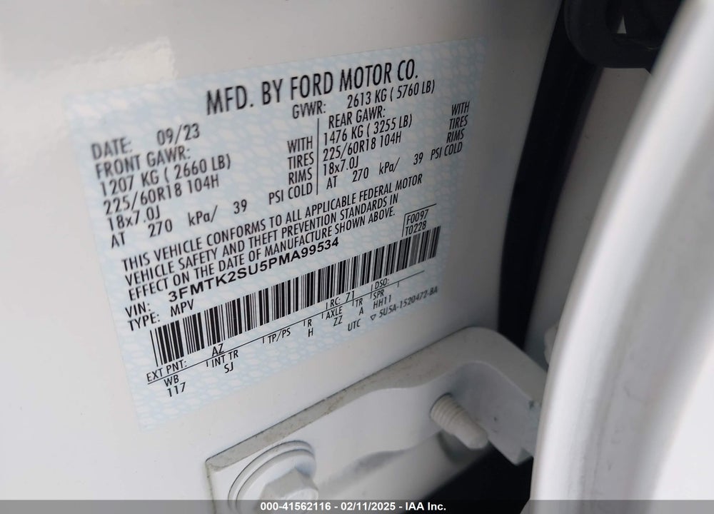 2023 FORD MUSTANG MACH-E CALIFORNIA ROUTE 1 VIN: 3FMTK2SU5PMA99534