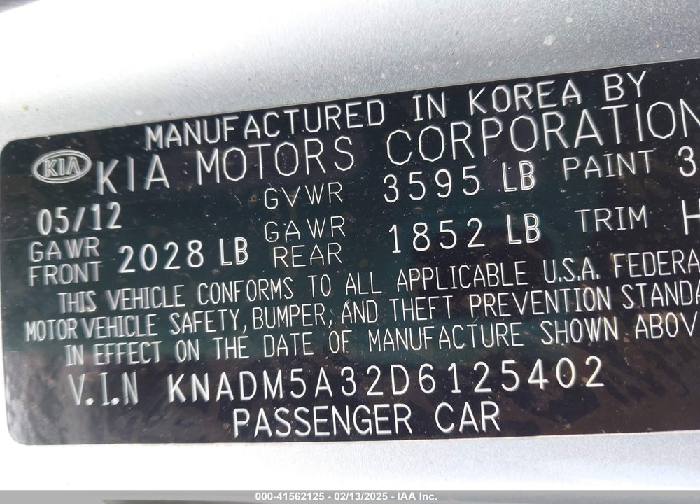 2013 KIA RIO VIN: KNADM5A32D6125402
