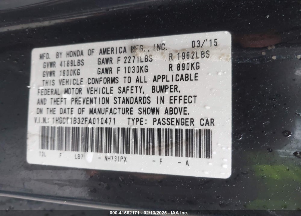 2015 HONDA ACCORD LX-S VIN: 1HGCT1B32FA010471