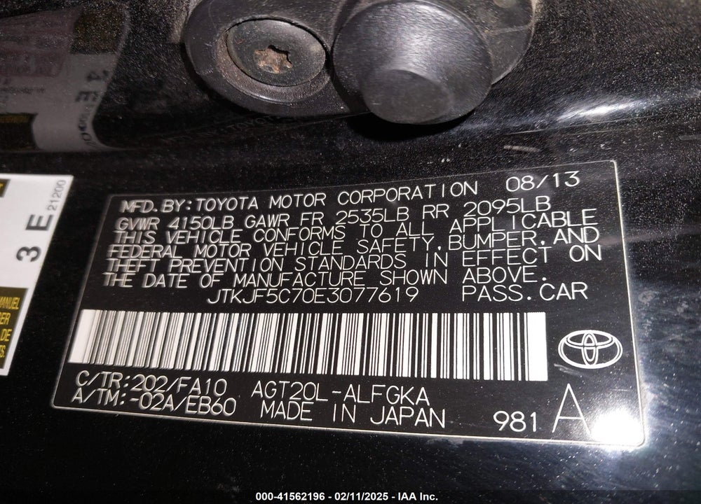 2014 SCION TC VIN: JTKJF5C70E3077619