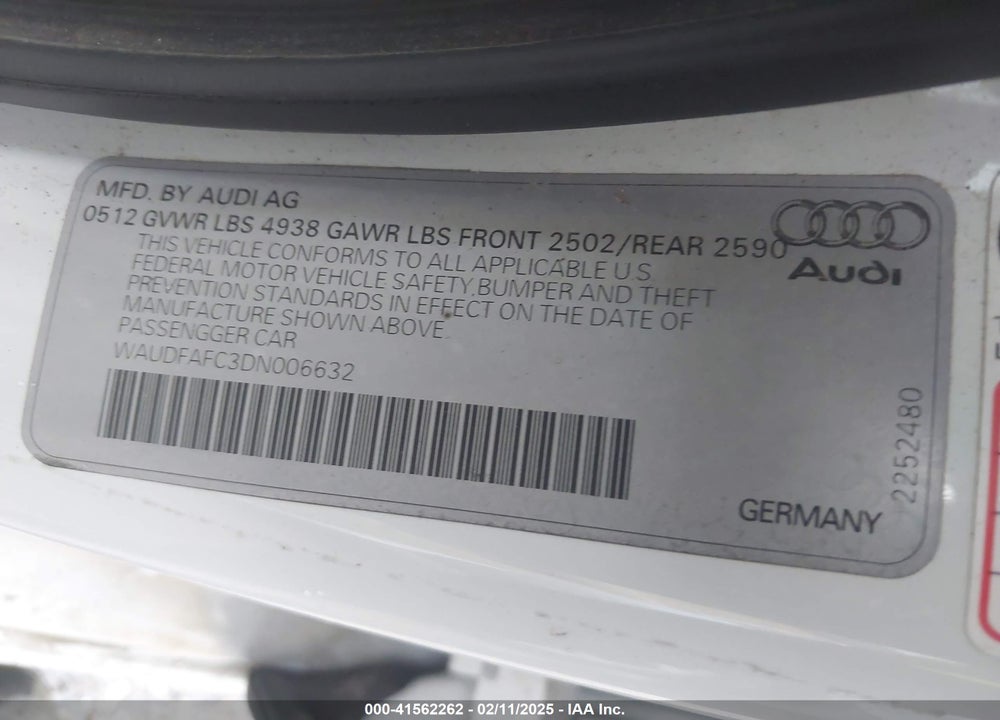 2013 AUDI A6 VIN: WAUDFAFC3DN006632