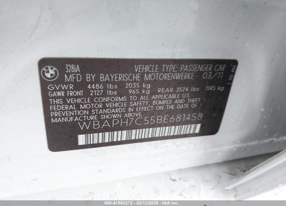 2011 BMW 328I VIN: WBAPH7C55BE681458