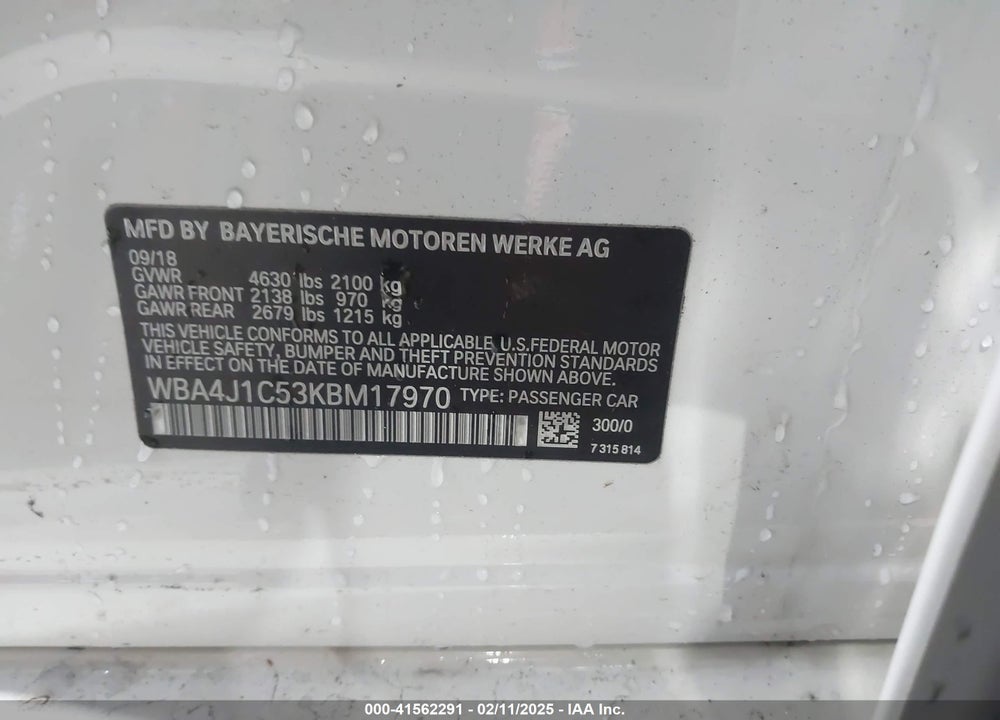 2019 BMW 430I GRAN COUPE VIN: WBA4J1C53KBM17970