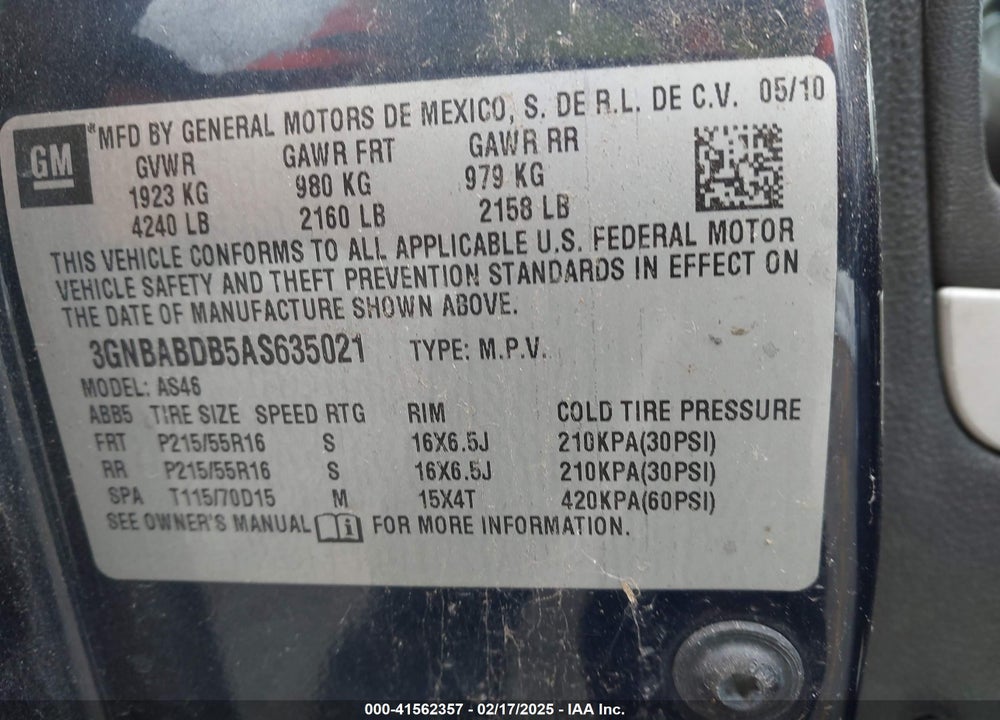 2010 CHEVROLET HHR LT VIN: 3GNBABDB5AS635021