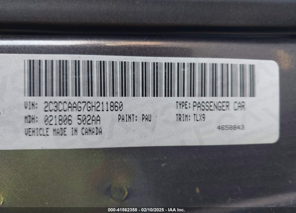 2016 CHRYSLER 300 LIMITED VIN: 2C3CCAAG7GH211860