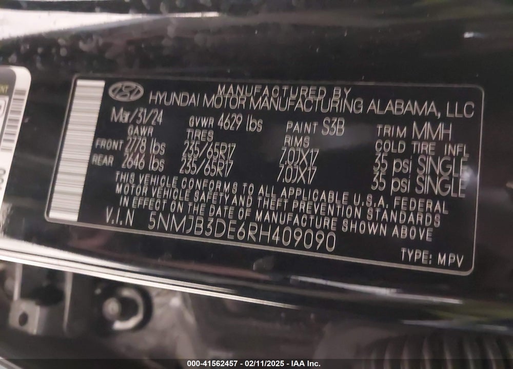 2024 HYUNDAI TUCSON SEL VIN: 5NMJB3DE6RH409090