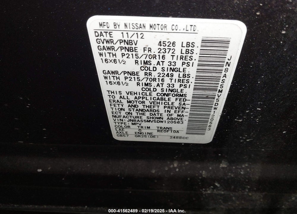 2013 NISSAN ROGUE S VIN: JN8AS5MV5DW120563