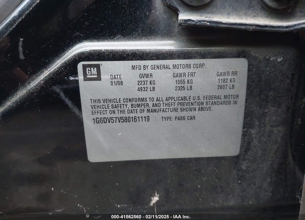 2008 CADILLAC CTS VIN: 1G6DV57V580161119