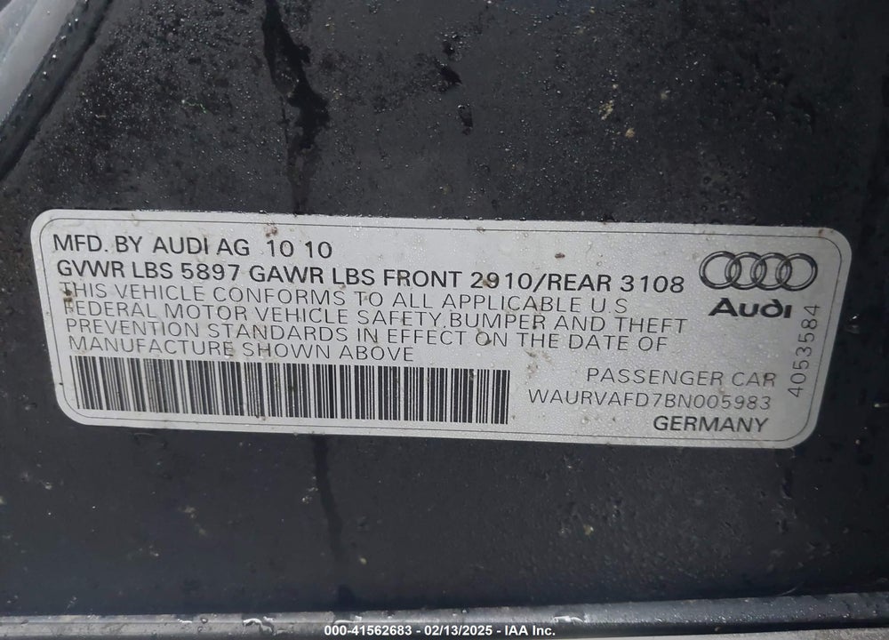 2011 AUDI A8 L 4.2 VIN: WAURVAFD7BN005983