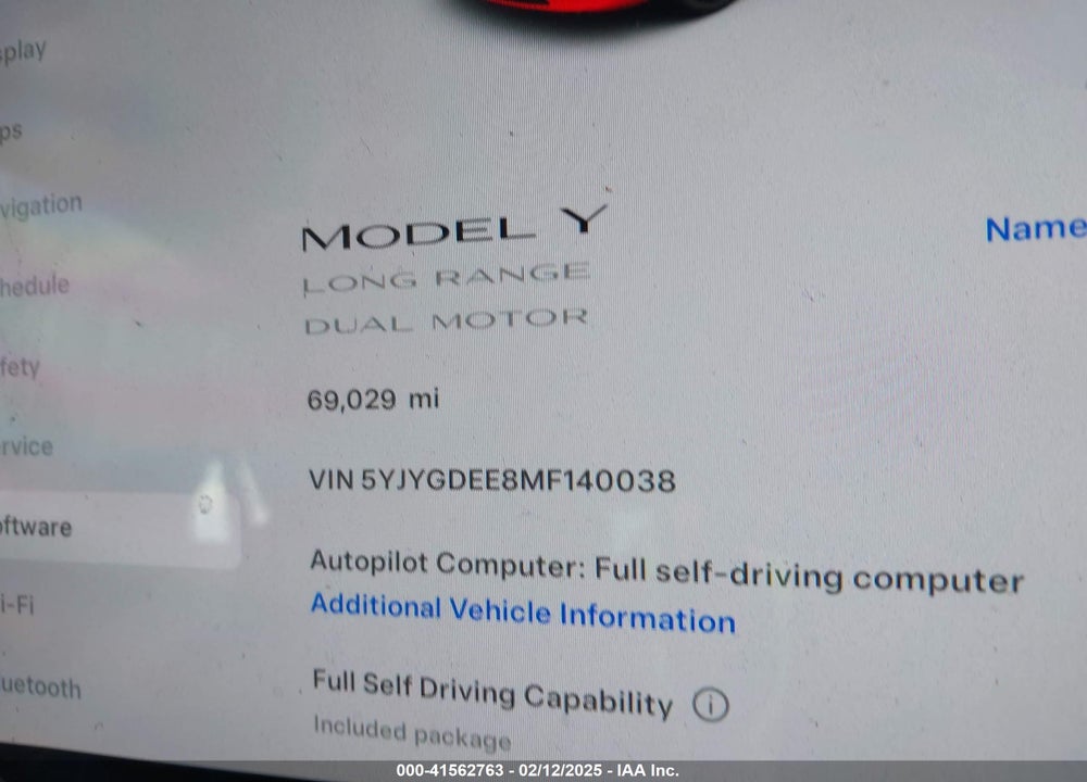 2021 TESLA MODEL Y VIN: 5YJYGDEE8MF140038