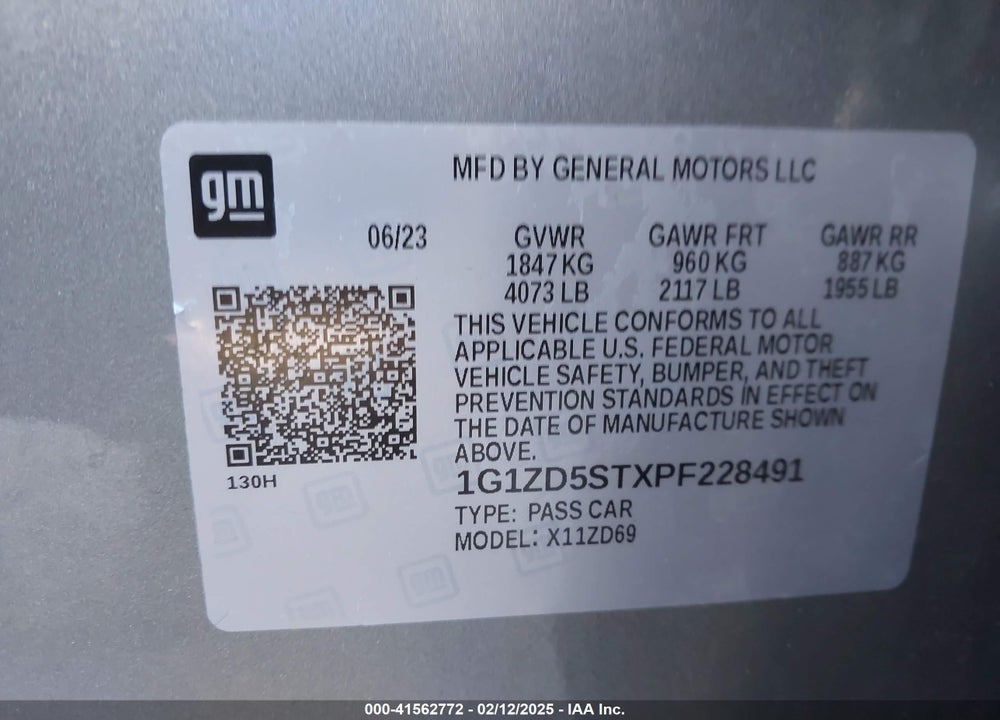 2023 CHEVROLET MALIBU VIN: 1G1ZD5STXPF228491