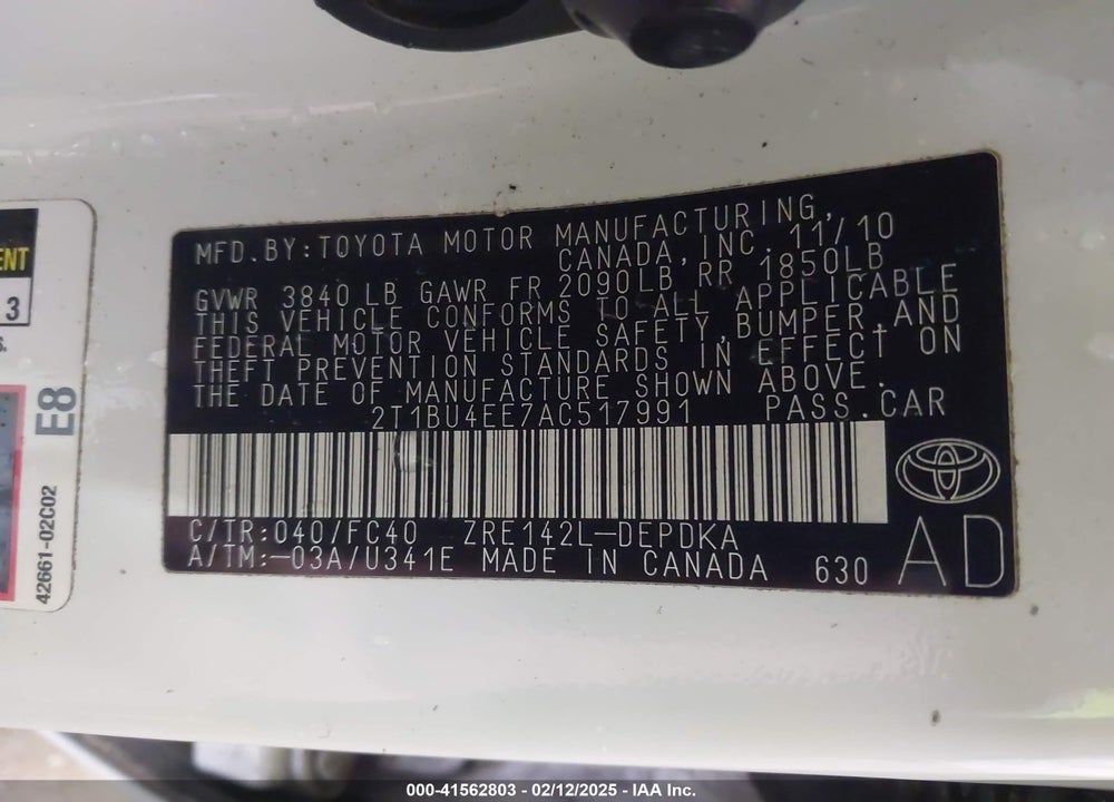 2010 TOYOTA COROLLA LE VIN: 2T1BU4EE7AC517991