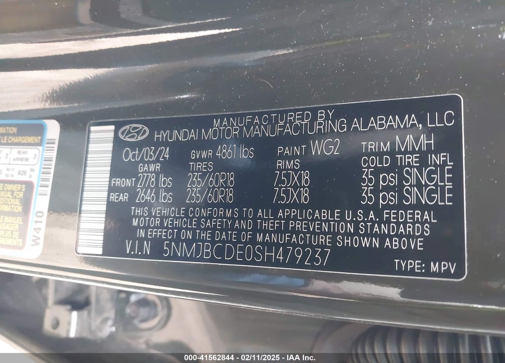 2025 HYUNDAI TUCSON SEL VIN: 5NMJBCDE0SH479237