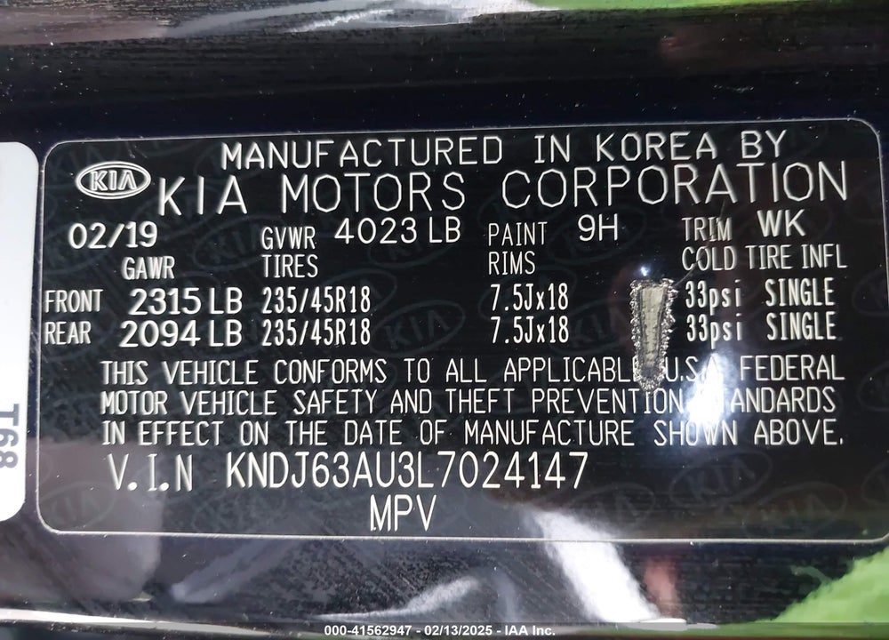 2020 KIA SOUL VIN: KNDJ63AU3L7024147