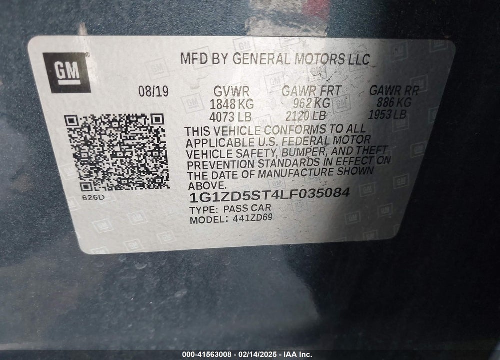 2020 CHEVROLET MALIBU VIN: 1G1ZD5ST4LF035084