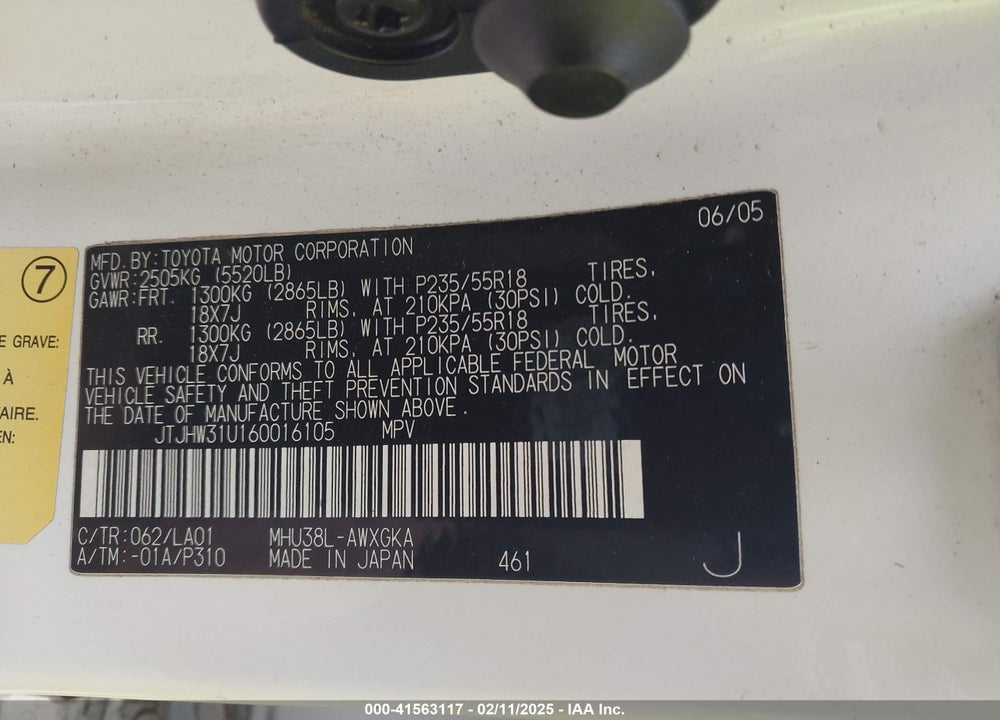 2006 LEXUS RX 400H VIN: JTJHW31U160016105